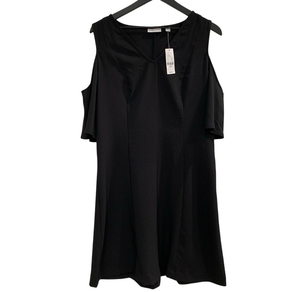 NY&C NWT Women's Cold Shoulder Sheath Dress, V Neck, Black, Career, Party, Large